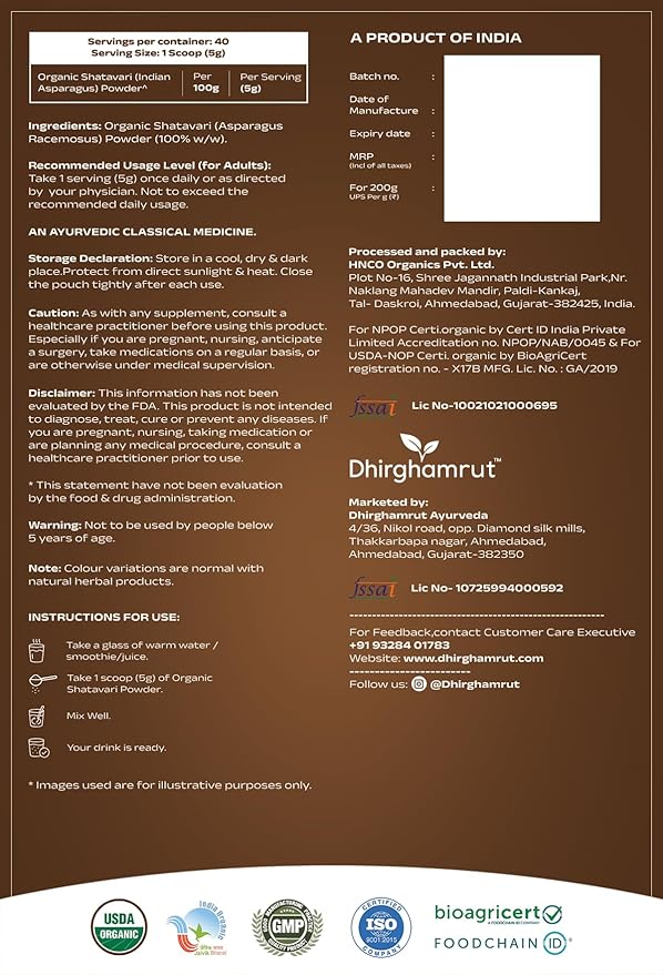 Shatavari Root Powder 200g